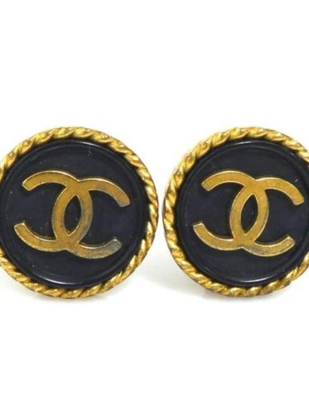 Auth CHANEL Vintage CC Logo Clip on Earrings Gold/Black Metal/Plastic - e61732a